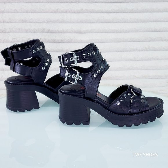 Demonia Shoes - Bratty Block Heel Platform Sandals Punk Rock